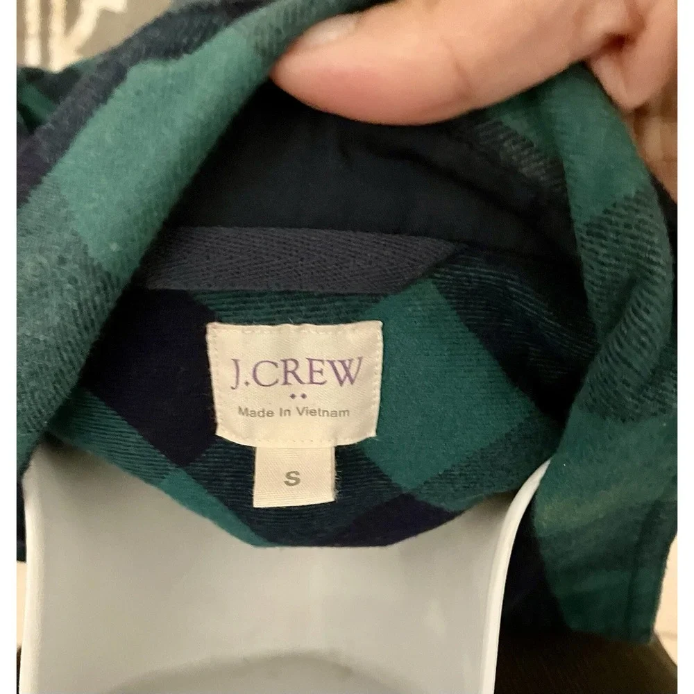 J Crew Women's Size S Plaid Green‎ Half Zip Lumberjack Flannel Long Sleeve Shirt